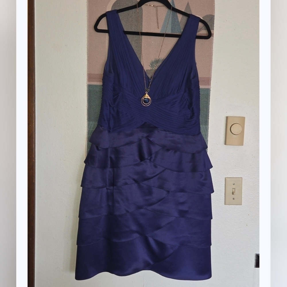 Alex Evenings Deep Purple V-Neck Tiered Midi Dress